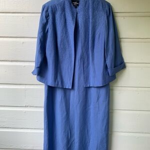 Positive Attitude Women's  jacket and dress 2pcs set Blue Ensemble linen / Rayon